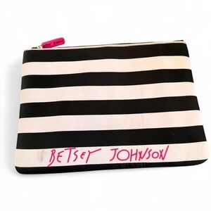 Betsey Johnson black and white striped tech pouch